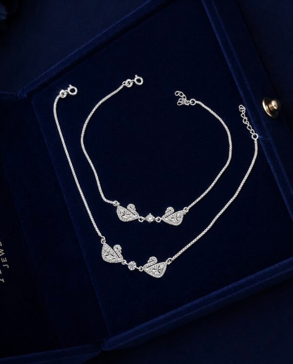 925 Sterling Silver Dual Swan Love Charm Anklet for Women | Agrasen Jewellers