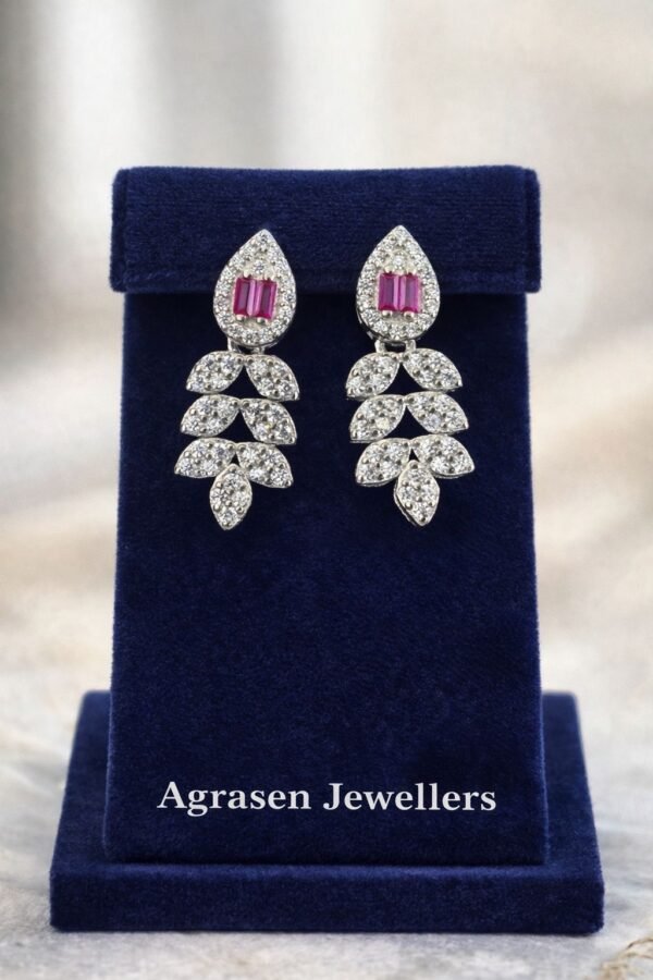 Hallmark 925 silver leaf pattern and ruby drop earrings