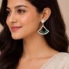 Hallmark 925 Sterling Silver Green CZ Fan Drop Earrings for Women