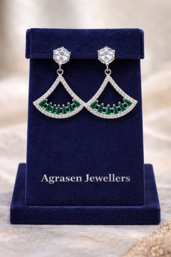 925 Sterling Silver Green CZ Fan Drop Earrings for Women | Hallmark Silver Earrings