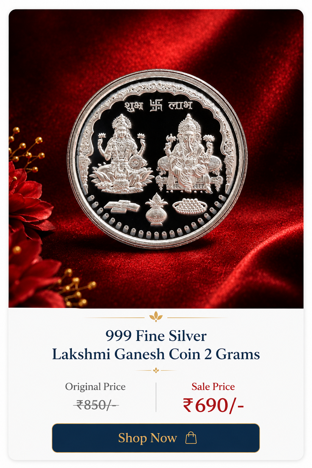 999 fine silver lakshmi ganesh coin 2 grams