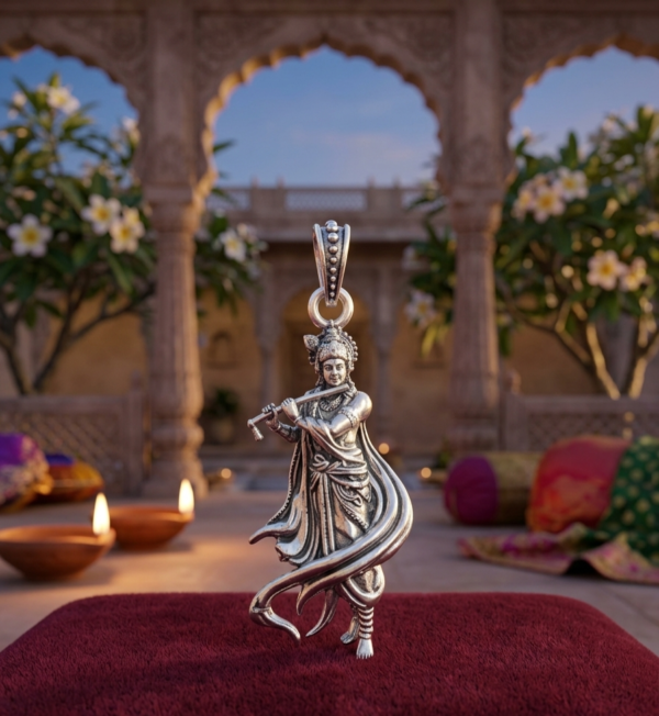 925 Silver Antique Krishna Flute Player Pendant for men
