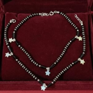 925 Silver Black Bead Star Anklet (pair) for women