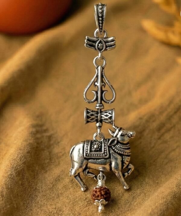 925 Silver Nandi Trishul and Damru Rudraksha Pendant