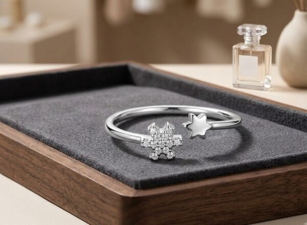 925 Silver Snowflake and Star Adjustable Ring for women