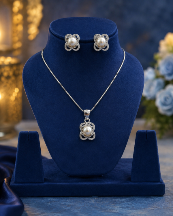 925 Silver Pearl Flower Pendant Set for women