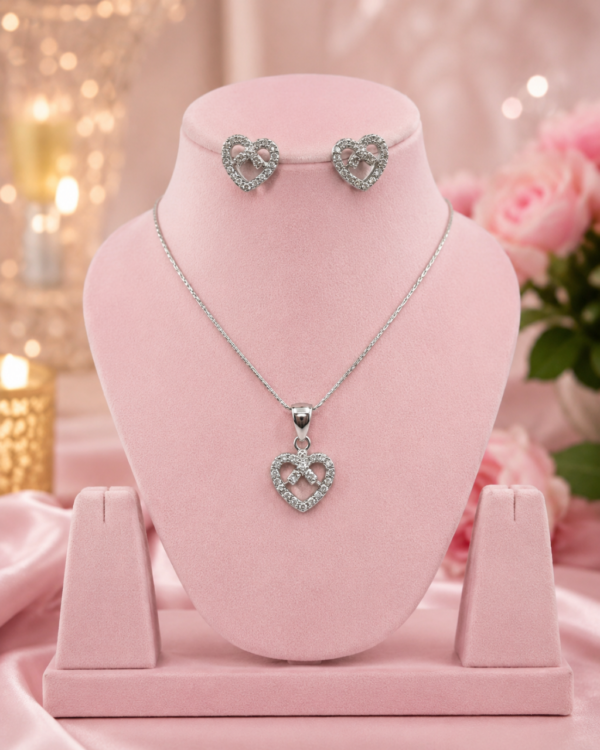 925 Silver Heart Pendant and Earrings Set