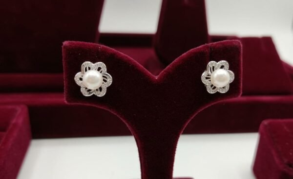 925 Silver Floral Pearl Stud Earrings for women