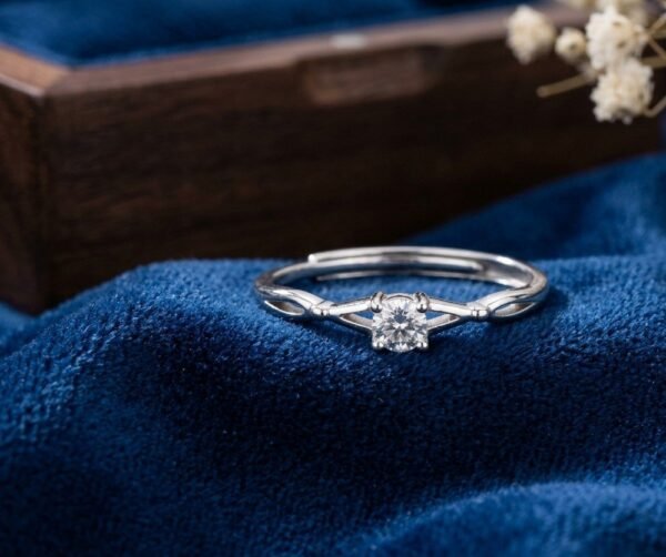 925 Silver Solitaire  Adjustable Ring for women