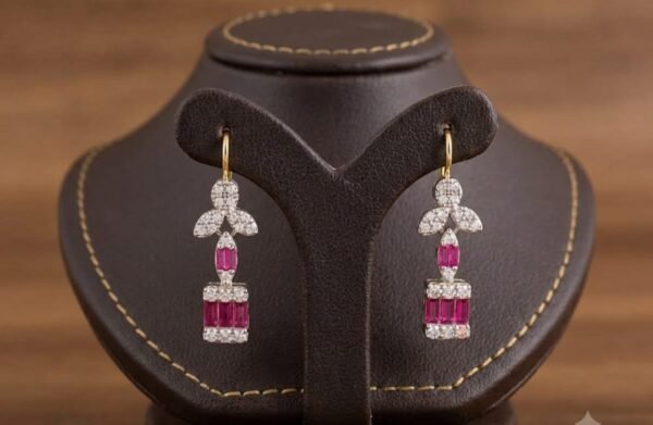 925 Silver Ruby Red Zirconia Dangle Earrings for women