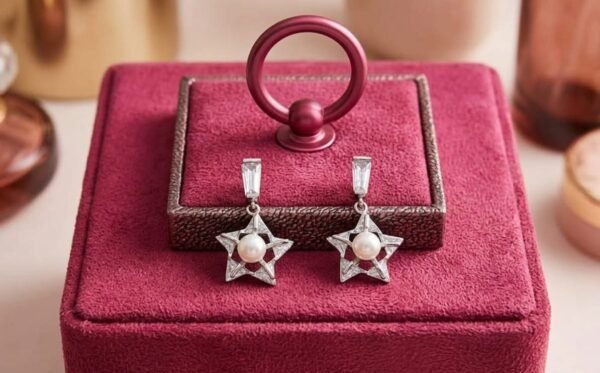 925 Silver Star and Pearl Drop Earrings for women