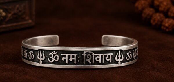 925 Silver Om Namah Shivaya Adjustable Kada for Men