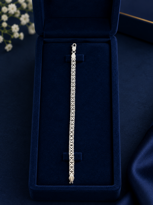 925 Silver Flat Box Chain Bracelet for Men